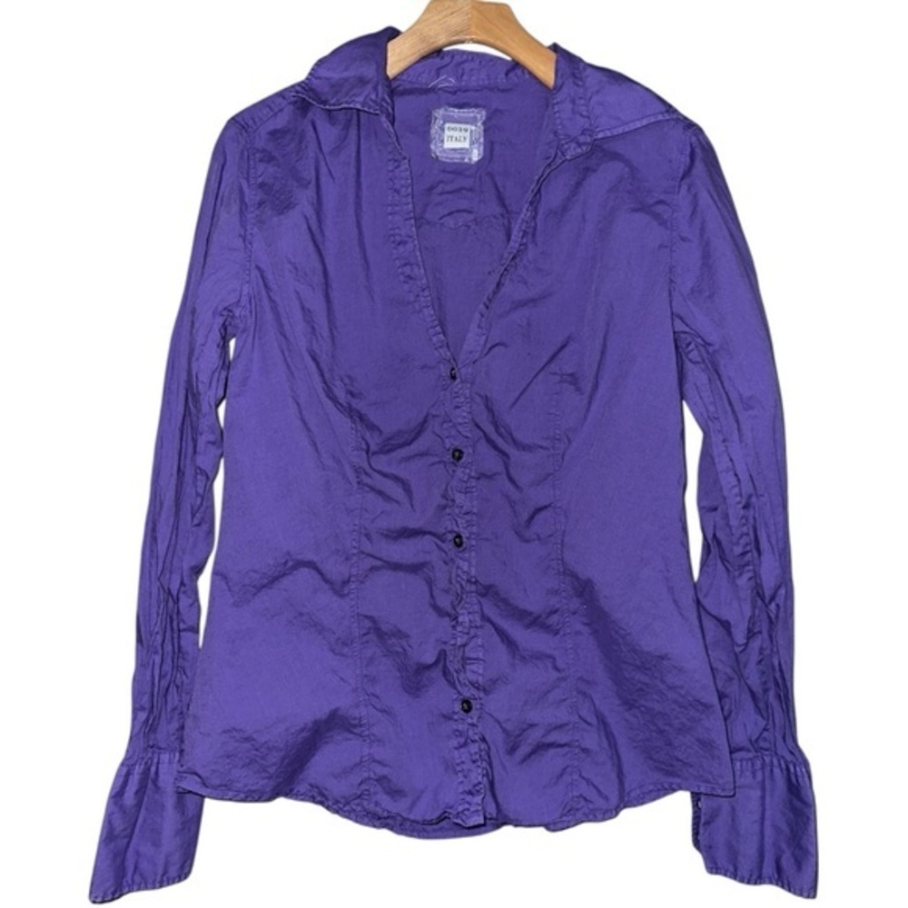 0039 Italy Women’s Sz L Purple Cotton Button Down Long Sleeve Collared Top Shirt